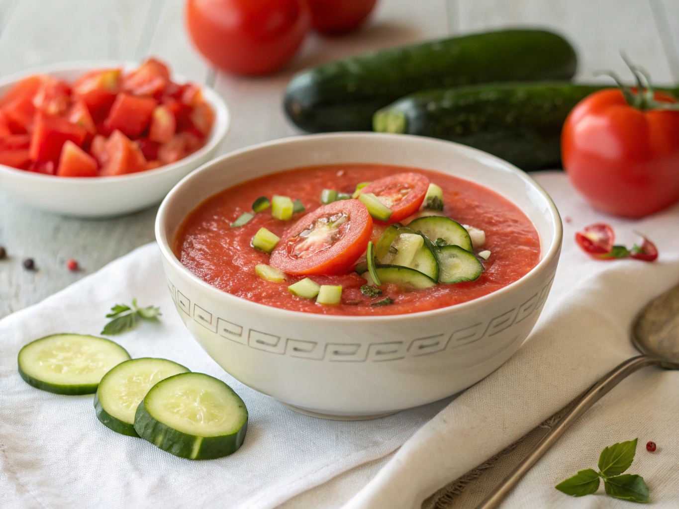 Zomerse gazpacho met verse tomaten en komkommer